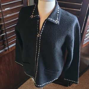 M.O.E. Wool Sweater Jacket Black Zip Up Womens Medium